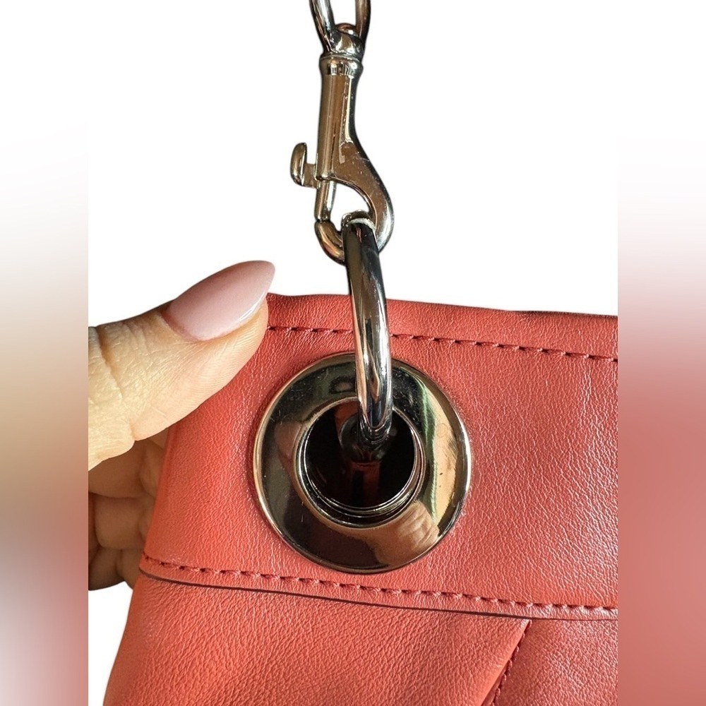 COACH women’s Coral salmon genuine leather crossbody purse NWOT silver hardware - Picture 6 of 13